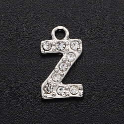 Alloy Rhinestone Charms, Platinum, Crystal, Letter, Letter.Z, 12.5x7x2mm, Hole: 1.5mm