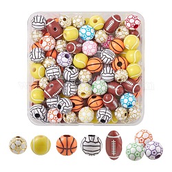 114pcs 6 perles acryliques de style, ensemble de perles acryliques opaques et artisanales et plaquées, rugby & basket & volley & football & tennis, couleur mixte, 10~18x10~12x10~12mm, Trou: 2~4mm