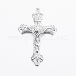 Brass Pendants, For Easter, Crucifix Cross, Silver Color Plated, about 31mm wide, 50mm long, 6mm thick, hole: 1mm