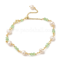 Bracelets en perles de verre et de perles naturelles, avec des chaînes en laiton, véritable 14k plaqué or, 6-5/8 pouce (16.7 cm)