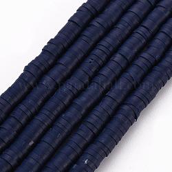 Плоские круглые экологически чистые бусины из полимерной глины ручной работы, темно-синий, 4x1 мм, отверстие : 1 мм, около 380~400 шт / нитка, 17.7 дюйм