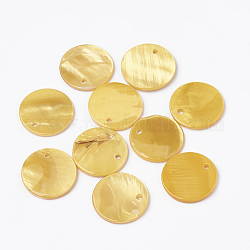 Pendentifs en coquillage d'eau douce, teinte, plat rond, verge d'or, 16x1.5~2mm, Trou: 1.4mm