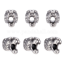UNICRAFTALE 6pcs 11mm Tiger Head Beads Stainless Steel Loose Beads 2.5mm Hole Bead Findings Antique Silver Animal Head Bead for DIY Bracelets Necklaces Jewelry Making