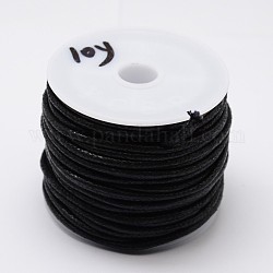 Круглые плетеные шнуры вощеной хлопок, чёрные, 1.7 мм, Около 10 ярдов / рулон