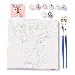 Deer Pattern DIY Digital Painting Kit Sets, Including Wooden Board, Wood Handle Paint Brushes, Mixed Pigment, Alloy Clasps & Screws, 8~197x4.5~199x2~16mm, hole: 2.7~9.5mm, 15pcs/set