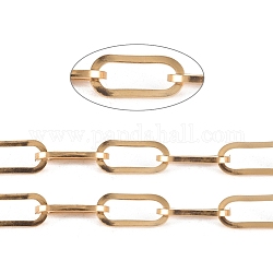 304 acero inoxidable cadenas de clips, Plano Oval, cadenas portacables alargadas estiradas, sin soldar, con carrete, dorado, 13.5x6x1mm, aproximadamente 32.8 pie (10 m) / rollo