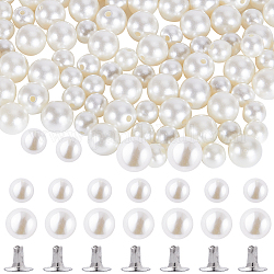 Gorgecraft 100 jeux 2 style abs imitation perle vêtement rivets, rivet semi-tubulaire en fer, pour vêtements sac chaussures cuir artisanat, blanc, 10~11.5x9.5~11mm, 2 pièces / kit, 50 ensembles/style