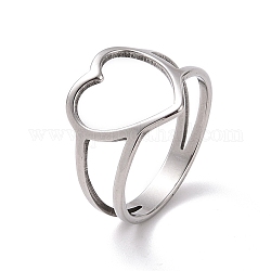 201 Herz-Fingerring aus Edelstahl, hohler breiter Ring für den Valentinstag, Edelstahl Farbe, uns Größe 6 1/2 (16.9mm)