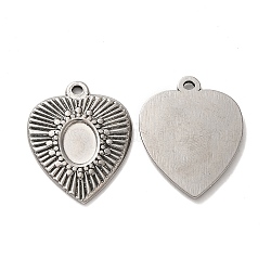 Impostazioni cabochon pendente in acciaio inossidabile di San Valentino 304, charms cuore, colore acciaio inossidabile, vassoio: 5.5x7.5mm, 23x18.5x1.5mm, Foro: 1.6 mm