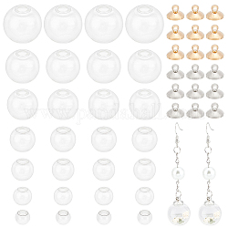 Kits de fabrication de pendentifs bricolage pandahall elite, y compris les bouteilles globe en verre soufflé, bélières pendentif en laiton et bélières de capuchon de perle, clair