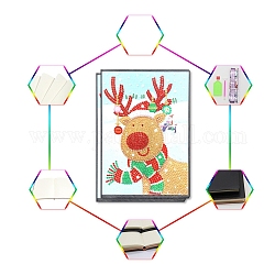Kits de cuaderno de pintura de diamantes con tema navideño diy, incluyendo libro de cuero pu, diamantes de imitación de resina, pluma, plato de bandeja y arcilla de cola, ciervo, 210x150mm