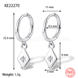 Женские серьги-кольца из платинового серебра 925 пробы с родиевым покрытием, ромб, 22.5 мм
