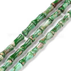 Fili di perle di diaspro imperiale naturale, tinto, bastone di bambù, verde mare medio, 12x5mm, Foro: 0.5 mm, circa 34pcs/filo, 15.94'' (40.5 cm)