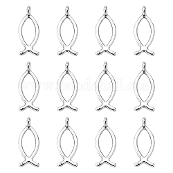 Tibetan Style Alloy Pendants, For Easter, Lead Free & Cadmium Free, Jesus Fish/Christian Ichthys Ichthus, Antique Silver, about 8mm wide, 20mm long, hole: 2mm