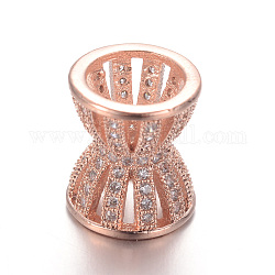 Brass Micro Pave Cubic Zirconia Flower Bead Caps, Rose Gold, 12x10mm, Hole: 7mm
