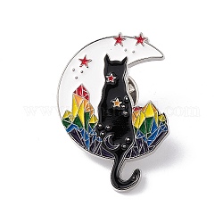 Luna piatta dell'orgoglio color arcobaleno con spilla smaltata a forma di gatto, spilla in lega di platino per abiti da zaino, colorato, 35x25x1.5mm