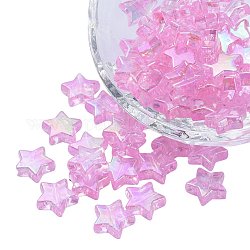 Perles acryliques transparentes écologiques, étoiles du nord, couleur ab , rose, 10x4mm, Trou: 1.5mm, environ 100 pcs / sachet 