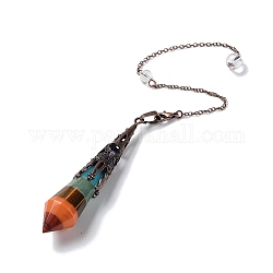 Pendules de radiesthésie en pierres précieuses de chakra naturel, avec les accessoires en laiton, balle, cuivre rouge, 260mm, Trou: 1.4mm