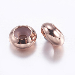 Perles en laiton, avec caoutchouc à l'intérieur, perles de curseur, perles de bouchage, rondelle, or rose, 7x3.5mm, Trou: 2mm