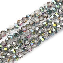 Electroplate Glass Beads Strands, Half Plated, Faceted(32 Facets) Round, Green, 3mm, Hole: 1mm, about 100pcs/strand, 11.5 inch