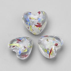 Handgemachte Glasperlen Silberfolie, Herz, weiß, 21x20x13 mm, Bohrung: 2 mm