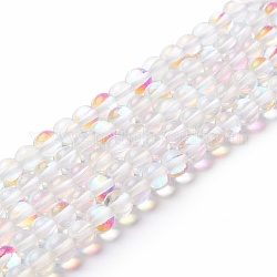 Chapelets de perles en pierre de lune synthétique, ronde, clair ab, 6mm, Trou: 0.8mm, Environ 63 pcs/chapelet, 14.57''~15.55'' (37~39.5 cm)