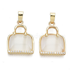 Natural Chalcedony Pendants, with Real 18K Gold Plated Brass Micro Pave Clear Cubic Zirconia Settings, Nickel Free, Bag, 3/4x1/2x1/8 inch(19x13.5x4.5mm), Hole: 2x5mm