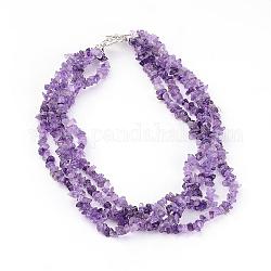Chip Natural Amethyst Beaded Multi-Strand Necklaces, with Tibetan Style Alloy Toggle Clasps, 15.75 inch