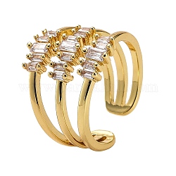 Dreireihiger Manschettenring aus Zirkonia, Echter 18 Karat vergoldeter hohler breiter offener Ring aus Messing für Frauen, echtes 18k vergoldet, 7~11.5 mm, Innendurchmesser: 17.9 mm
