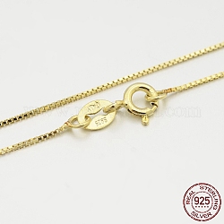 925 стерлингового серебра цепи коробки ожерелья, с застежками пружинного кольца, тонкая цепь, золотые, 16 дюйм, 0.6 мм