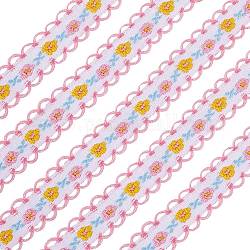 Borde de encaje de poliéster bordado, patrón de flores, para accesorios de ropa de diy, rosa, 1/2 pulgada (12 mm), alrededor de 22 yarda (20.116 m) / paquete