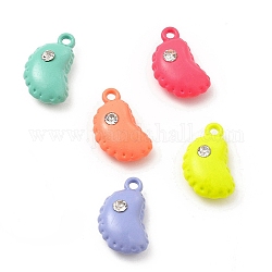 Spray Painted Alloy Pendants, with Rhinestone, Dumplings Charm, Mixed Color, 14x8x4.5mm, Hole: 1.2mm