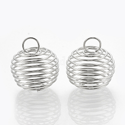 Hollow Lantern Iron Wire Bead Cage Pendants, Spiral Bead Cage, Platinum, 21x19.5mm, Hole: 5.5mm