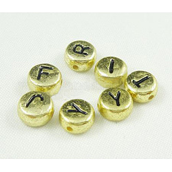 Yellow Chunky Letter Acrylic Flat Round Beads for Kids Jewelry, Horizontal Hole, 7x4mm, Hole: 0.5mm, about 350pcs/50g