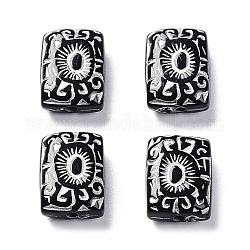 Black Opaque Acrylic Beads, Metal Enlaced, Rectangle with Eyeball Pattern, Silver, 18.5x13.5x7mm, Hole: 2mm, about 325pcs/500g