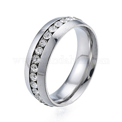 Anello da dito piatto con strass di cristallo, 201 gioiello in acciaio inossidabile per donna, colore acciaio inossidabile, diametro interno: 17mm