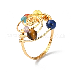 Кольцо на палец Vortex, обернутое медной проволокой, Кольцо с чакрой из натуральных смешанных драгоценных камней и бисером, золотой свет, размер США 8 1/4 (18.3 мм)