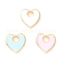 Rack Plating Eco-friendly Brass Enamel Charms, Long-Lasting Plated, Real 18K Gold Plated, Cadmium Free & Nickel Free & Lead Free, Heart, Mixed Color, 9.5x10x2mm, Hole: 3mm