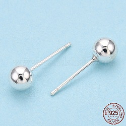 925 aretes de plata de ley con bola redonda, plata, 5mm, pin: 0.8 mm