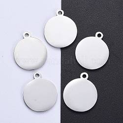 304 Stainless Steel Pendants, Manual Polishing, Blank Stamping Tags, Flat Round, Stainless Steel Color, 23x20x1.8mm, Hole: 2mm