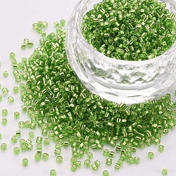 GlasZylinderförmigperlen, Perlen, Silber ausgekleidet, Rundloch, lime green, 1.5~2x1~2 mm, Bohrung: 0.8 mm, ca. 80000 Stk. / Beutel, etwa 1 Pfund / Beutel