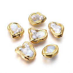 Perlas barrocas naturales perlas cultivadas de agua dulce, con fornituras de latón, pepitas, blanco, dorado, 17.5~23.5x16~22x8~9mm, agujero: 0.7 mm