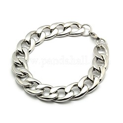 304 Stainless Steel Curb Chain/Twisted Chain Bracelets, with Lobster Claw Clasps, Stainless Steel Color, 8-5/8 inch(220mm), 13mm