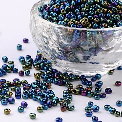 8/0 Perlas de semillas de vidrio, reronda iris, verde, aproximamente 3 mm de diámetro, agujero: 0.8 mm, aproximamente 10000 unidades / bolsa
