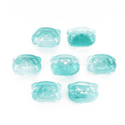 Perles de verre peintes par pulvérisation transparentes deux tons, ours, turquoise moyen, 10x13x8.5mm, Trou: 1mm