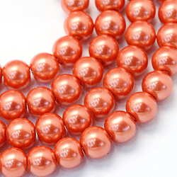 Backen gemalt pearlized Glasperlen runden Perle Stränge, Tomate, 4~5 mm, Bohrung: 1 mm, ca. 210 Stk. / Strang, 31.4 Zoll