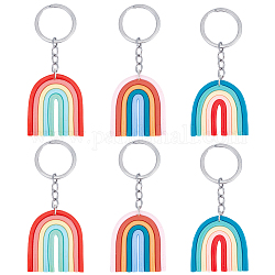 6 Stück 3 Farben bunter Regenbogen-Polymer-Ton-Anhänger Schlüsselanhänger, für Autoschlüsselring-Frauenbeutel-Anhängerzusätze, Mischfarbe, 9.5~9.8 cm, 2 Stk. je Farbe