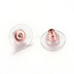 Fermoirs de boucles d'oreilles bullet embrayage en 304 acier inoxydable, avec des patins en plastique, poussoirs d'oreilles, or rose, 12x12x6mm, Trou: 1mm, fit pour broche 0.6~0.8mm