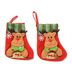 Ткань висит рождественский чулок, конфеты подарочный пакет, для украшения елки, рождественский олень / олень / олень со словом счастливого рождества, красные, 150x130x24.5 мм
