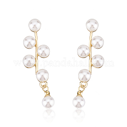 Anattasoul 1 paire abs plastique imitation perle perlée branche feuillue boucles d'oreilles pendantes, bijoux en alliage d'or pour femmes, blanc, 43x12.5mm, pin: 0.6 mm